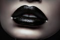 Close up of female lips with satin black lipstick, created using generative ai technology