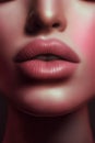 Close up of female lips with satin lipstick, created using generative ai technology