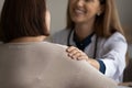 Close up of female nurse comfort senior patient