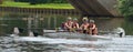 Close up of Female Sculler in blue on the River Ouse. Royalty Free Stock Photo