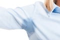 Close-up of female showing arm sweat stains Royalty Free Stock Photo