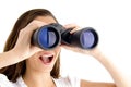 Close up of female watching through binocular Royalty Free Stock Photo