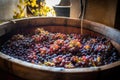 close-up of fermenting grapes in a winery vat Royalty Free Stock Photo