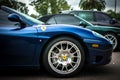 Side view of a blue Ferrari 360 Modena. Royalty Free Stock Photo
