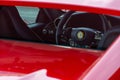 Close-up of Ferrari logo on steering wheel in Dubai Mall. Royalty Free Stock Photo