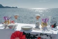 Close up Festive Served Table by the Sea