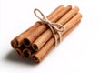 a few cinnamon sticks arranged in a neat bundle, isolated on a white background Royalty Free Stock Photo