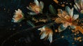 Close-up, A few Epiphyllum flowers, gild, Liquid gold flowing, Fuzzy edge, Rock color board painting