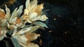 Close-up, A few Epiphyllum flowers, gild, Liquid gold flowing, Fuzzy edge, Rock color board painting