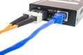 Close up fiber media converter and cables