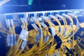 Close up fiber optic in server room Royalty Free Stock Photo