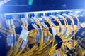 Close up fiber optic in server room