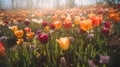 Close Up of a Field of colorful Tulips