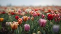 Close Up of a Field of colorful Tulips Royalty Free Stock Photo