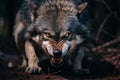 Intense wolf staring and snarling in the wild Royalty Free Stock Photo