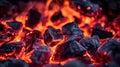 Close-up of Fiery Burning Coal in Intense Flames, Hot Red and Ablaze With Heat Energy Royalty Free Stock Photo