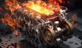 Close-Up of Fiery Car Engine Royalty Free Stock Photo
