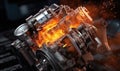 Close-Up of Fiery Car Engine Ignition Royalty Free Stock Photo