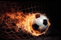 Close up of a fiery soccer ball kicked with power at the stadium Royalty Free Stock Photo