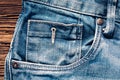 Close-up of a fifth tiny pocket in front of jeans