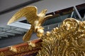 Close-up figurehead golden eagle and decoration of the ram of the bow of the Sultan\'s galley