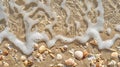 close-up of the fine, golden beach sand revealing minute features such as tiny shells, stones, and wave patterns Royalty Free Stock Photo
