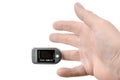 Close up Finger with Pulse Oximeter Measurement. Reduced oxygenation is an emergency sign of pneumonia, for instance caused by Royalty Free Stock Photo