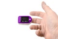 Close up Finger with Pulse Oximeter Measurement. Reduced oxygenation is an emergency sign of pneumonia, for instance caused by Royalty Free Stock Photo