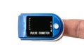 Close up Finger with Pulse Oximeter Measurement. Reduced oxygenation is an emergency sign of pneumonia, for instance caused by Royalty Free Stock Photo