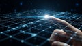 Close-up of a Finger Touching a Digital Grid with Glowing Blue Connections 20251218 Royalty Free Stock Photo