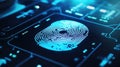 Close up of a fingerprint on a computer screen, suitable for cybersecurity concepts