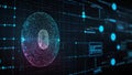 A close-up of a fingerprint scanner overlaying a digital grid of interconnected nodes
