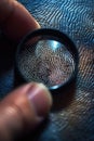 close-up of a fingerprint under a magnifying glass Royalty Free Stock Photo