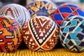 close-up of finished basketballs with different colours and patterns