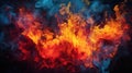 A close up of a fire and blue flames on black background, AI Royalty Free Stock Photo