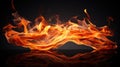 A close up of a fire burning on black background, AI