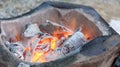 Close up of fire in the charcoal stove Royalty Free Stock Photo