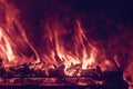 Close up of a fire in a fireplace, coals burning. Generative AI