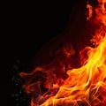 Close Up of Fire Flames on Black Background Royalty Free Stock Photo