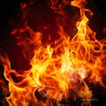 Close Up of Fire Flames on Black Background Royalty Free Stock Photo