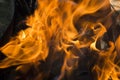 close-up: fire flames in the outdoors grill box for barbeque Royalty Free Stock Photo