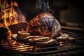 Close-up of Fire-Grilled Roasted Food. AI