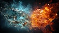 A close-up of a fire and ice explosion. Generated by AI.