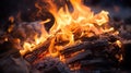 A close up of a fire with lots and lots of wood, AI