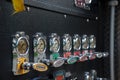 Close-up fire truck equipment detail. Fire control panel, dials and dashboard Royalty Free Stock Photo