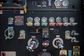 Close-up fire truck equipment detail. Fire control panel, dials and dashboard