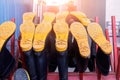 Close up Fireman footwear in fire station .Rubber product