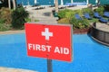 Close up of a First Aid sign at a luxury resort Royalty Free Stock Photo