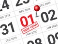 Close up of first day of the year 2020 on diary calendar