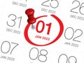 Close up of first day of the year 2023 on diary calendar